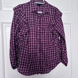 Jessica Simpson 'Sadie' Plaid Burnout Button Front Ruffle Collared- Small